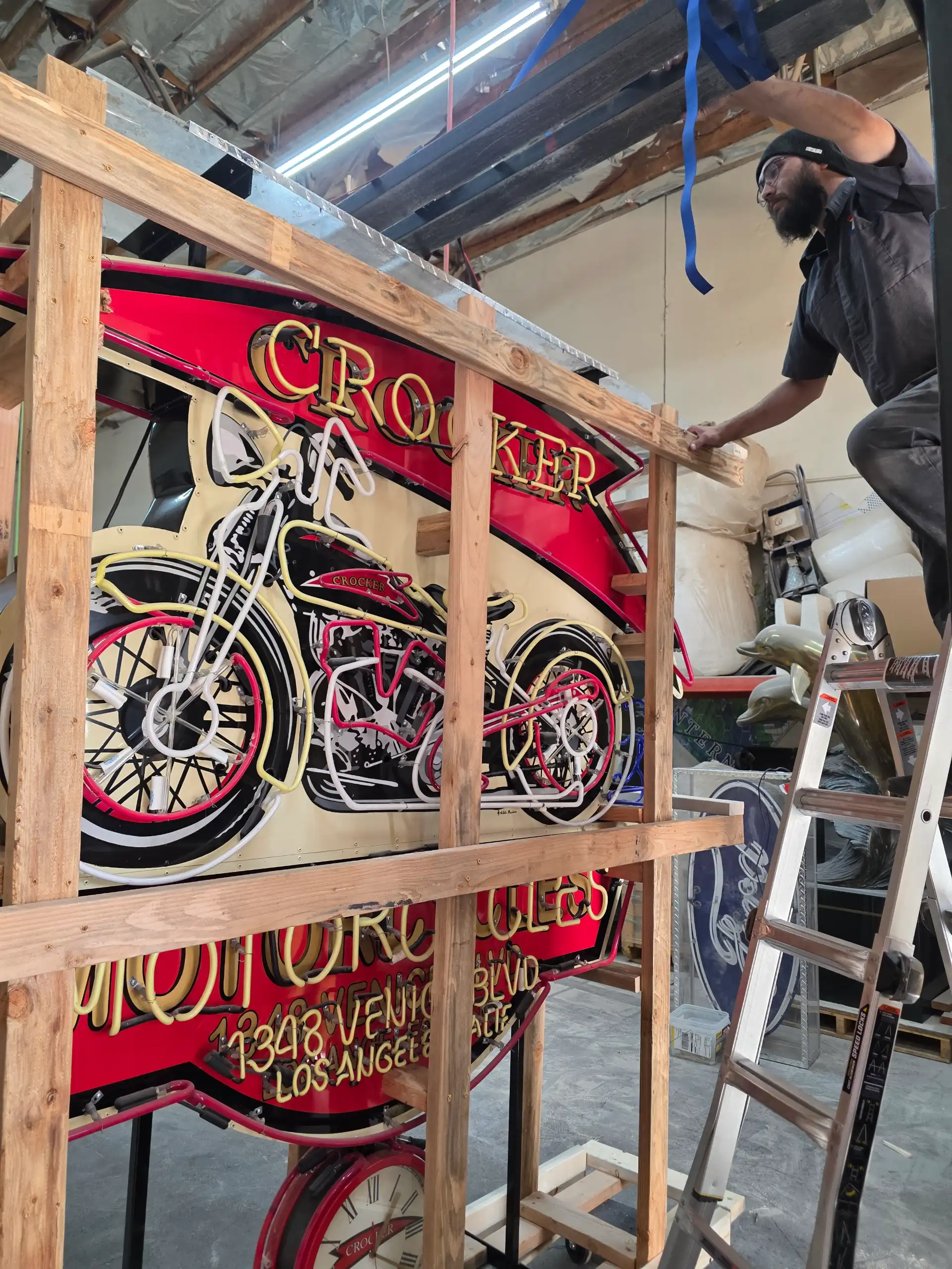 Antique fixture carefully crated for shipment